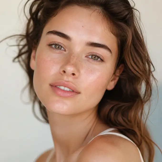 Portrait of clear, healthy facial skin in soft light