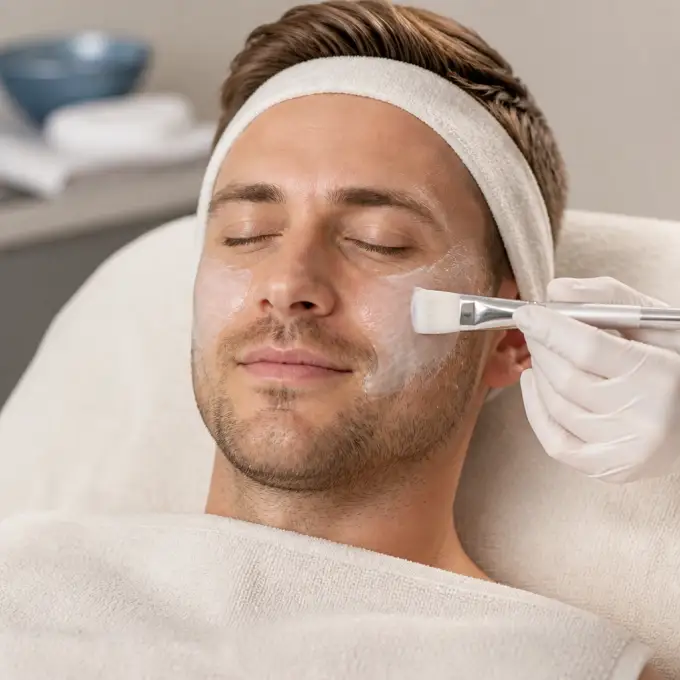 Clinical peel being applied with a soft brush